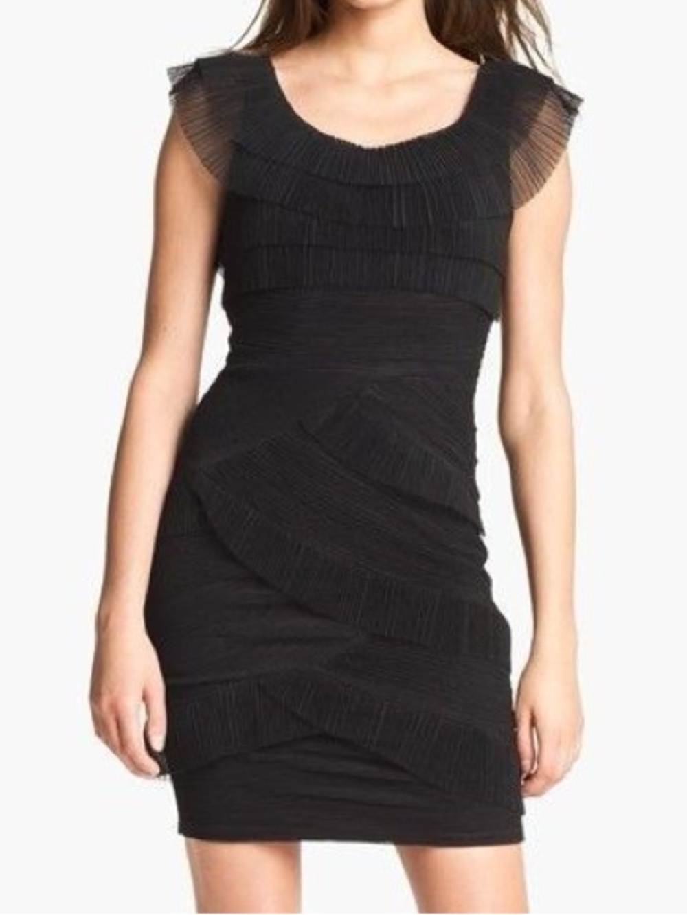 BCBGMaxAzria Briana Black Pleated Ruffle Mini Dress